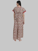 Red & White  Women's Floral Print Maternity Feeding Nighty