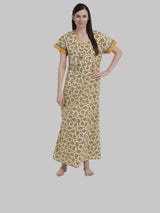 Yellow & White  Women's Floral Print Maternity Feeding Nighty
