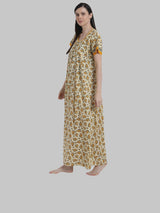 Yellow & White  Women's Floral Print Maternity Feeding Nighty