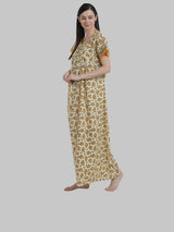 Yellow & White  Women's Floral Print Maternity Feeding Nighty