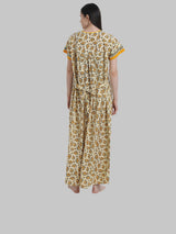Yellow & White  Women's Floral Print Maternity Feeding Nighty