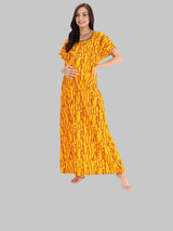 Yellow & Red Women's Wave Print Feeding Maternity Cotton Nighty