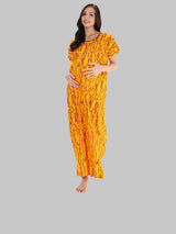 Yellow & Red Women's Wave Print Feeding Maternity Cotton Nighty