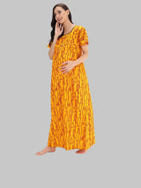 Yellow & Red Women's Wave Print Feeding Maternity Cotton Nighty