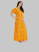 Yellow & Red Women's Wave Print Feeding Maternity Cotton Nighty