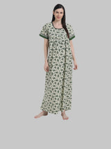 Green & White Women's Floral Print Nighty