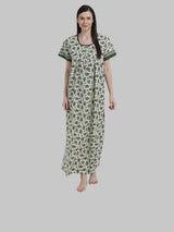 Green & White Women's Floral Print Nighty