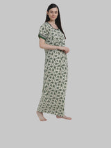 Green & White Women's Floral Print Nighty