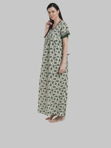 Green & White Women's Floral Print Nighty