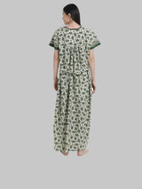 Green & White Women's Floral Print Nighty