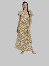 Yellow & White Women's Floral Print Nighty