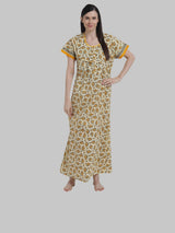 Yellow & White Women's Floral Print Nighty