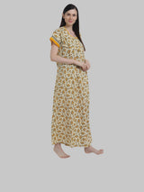 Yellow & White Women's Floral Print Nighty