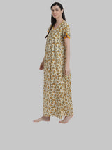 Yellow & White Women's Floral Print Nighty