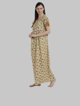 Yellow & White Women's Floral Print Nighty