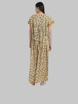 Yellow & White Women's Floral Print Nighty