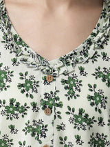 Green and White Floral Cotton Printed Women's Night Suit