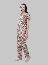 Red and White Floral Printed Women's Night Suit
