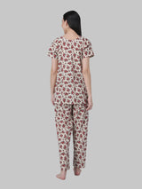 Red and White Floral Printed Women's Night Suit