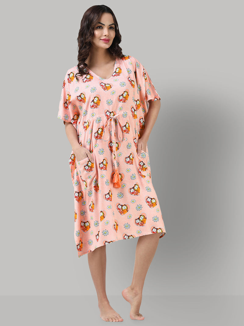 Women's Love Struck Garfield Printed Kaftan With Pocket Free size: S to XL