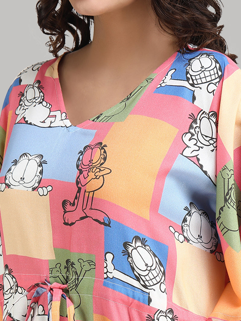 Women's Chromatic Dramatic Garfield Printed Kaftan With Pocket Free size: S to XL