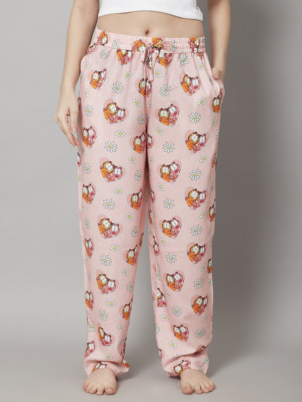 Women's Love Struck Garfield Pyjama/Lounge Pants- Pink