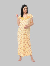 Yellow Women's Floral Print Hosiery Maternity Feeding Nighty