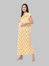 Yellow Women's Floral Print Hosiery Maternity Feeding Nighty