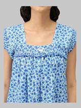 Blue & White Women's Sleeveless Cotton Kali Print Nighty by Shararat