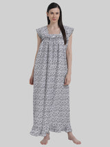 Black Women's Sleeveless Frill Cotton Nighty For Women by Shararat