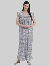Black Women's Sleeveless Frill Cotton Nighty For Women by Shararat