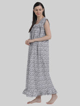 Black Women's Sleeveless Frill Cotton Nighty For Women by Shararat