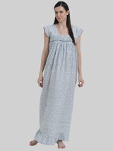 Blue Women's Sleeveless Frill Cotton Nighty For Women by Shararat