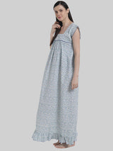 Blue Women's Sleeveless Frill Cotton Nighty For Women by Shararat