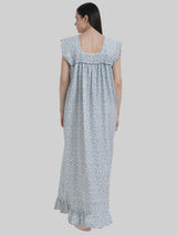 Blue Women's Sleeveless Frill Cotton Nighty For Women by Shararat