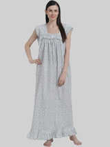 Green Women's Sleeveless Frill Cotton Nighty For Women