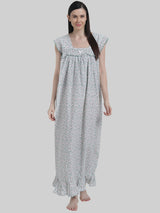 Green Women's Sleeveless Frill Cotton Nighty For Women