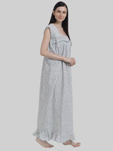 Green Women's Sleeveless Frill Cotton Nighty For Women