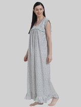 Green Women's Sleeveless Frill Cotton Nighty For Women