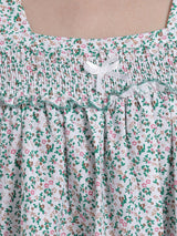 Green Women's Sleeveless Frill Cotton Nighty For Women