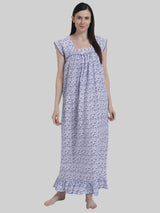 Royal Blue Women's Sleeveless Frill Cotton Nighty For Women