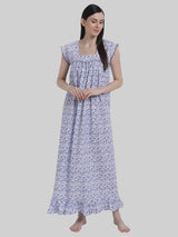 Royal Blue Women's Sleeveless Frill Cotton Nighty For Women