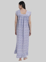 Royal Blue Women's Sleeveless Frill Cotton Nighty For Women