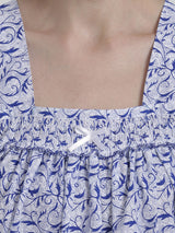 Royal Blue Women's Sleeveless Frill Cotton Nighty For Women