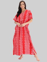 Red and White Booti Print Cotton Kaftan