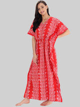 Red and White Booti Print Cotton Kaftan