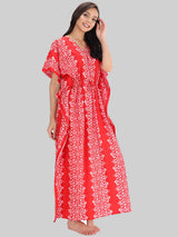 Red and White Booti Print Cotton Kaftan
