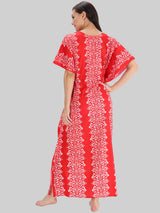 Red and White Booti Print Cotton Kaftan