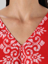 Red and White Booti Print Cotton Kaftan