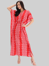 Red and White Booti Print Cotton Kaftan